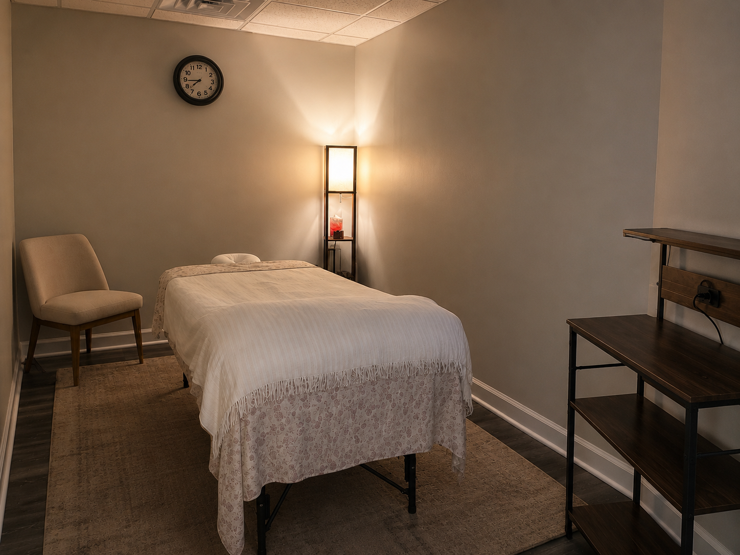 Nataliia's private massage treatment room in Staunton — the table prepared for a session